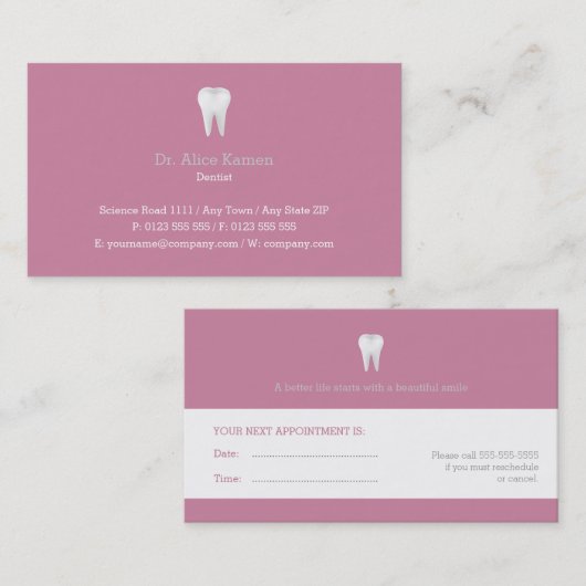 Dental Appointment Card | Roze tandarts Afsprakenkaartje (Voorkant / Achterkant)