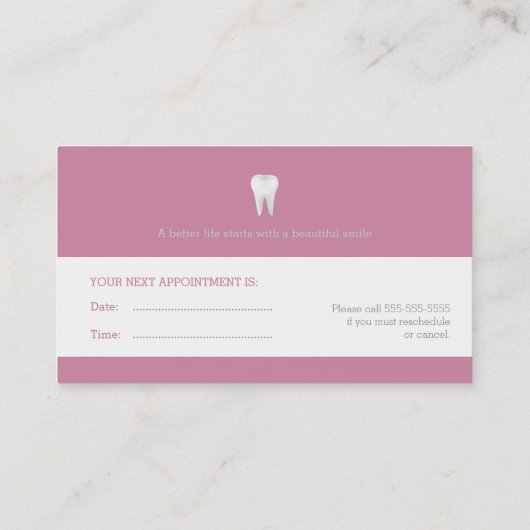 Dental Appointment Card | Roze tandarts Afsprakenkaartje (Achterkant)