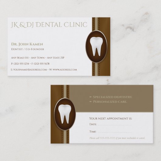 Dental Appointment Card | Tandheelkundig liner Visitekaartje (Voorkant / Achterkant)