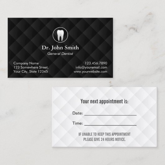 Dental Appointment Classic Black Quilted Dentist Afsprakenkaartje (Voorkant / Achterkant)