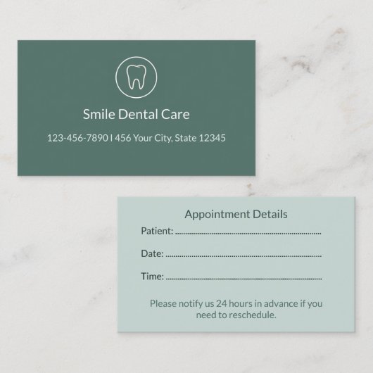 Dental Appointment Reminder Cards for Clinics Afsprakenkaartje (Voorkant / Achterkant)