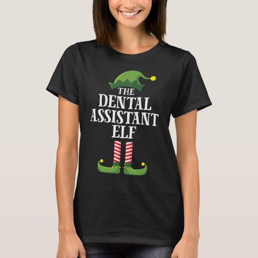 Dental Assistant Elf Matching Family Kerstmis Par T-shirt (Voorkant)