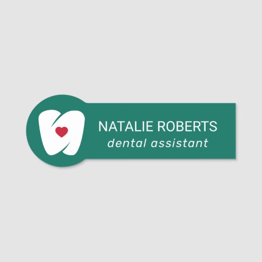 Dental Assistant Modern Tooth & Heart Teal Dentist Naamplaatje (Voorkant)