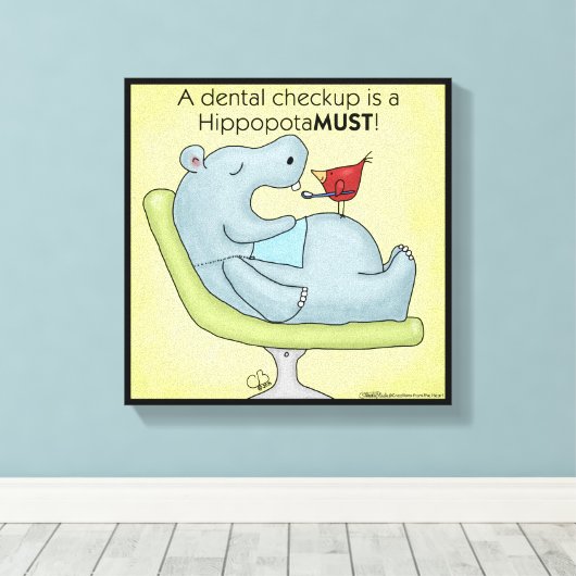 Dental Checkup Hippopotamus Canvas Afdruk (Insitu (Houten vloer))