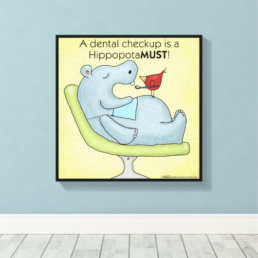 Dental Checkup Hippopotamus Canvas Afdruk (Insitu (Houten vloer))