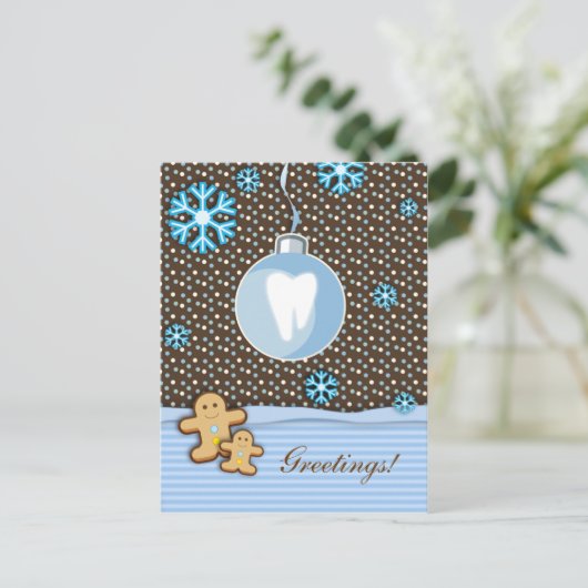 Dental Christmas Briefkaart Gingerbread Blue (Staand voorkant)