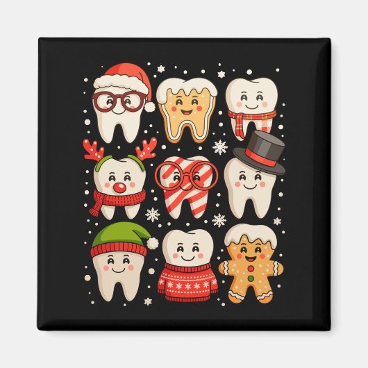 Dental Christmas Cute Teeth Dentist Santa Hat Xmas Magneet (Voorkant)