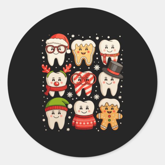Dental Christmas Cute Teeth Dentist Santa Hat Xmas Ronde Sticker (Voorkant)