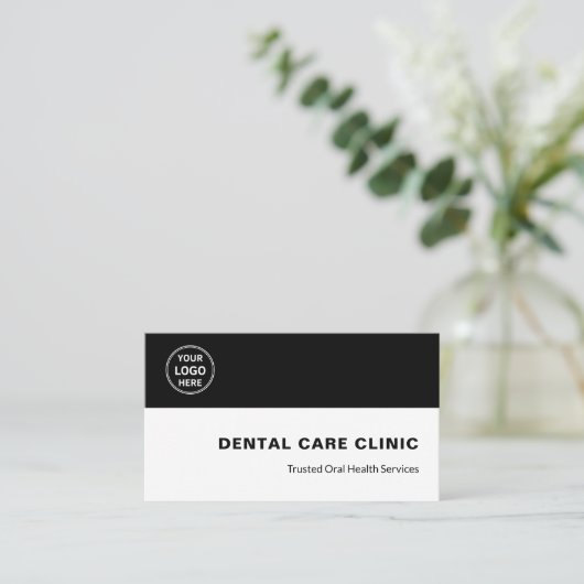 Dental Clinic Dentist Custom Logo QR Code Black Visitekaartje (Staand voorkant)