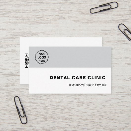 Dental Clinic Dentist Professional Logo QR Gray Visitekaartje (Voorkant / Achterkant in situ)
