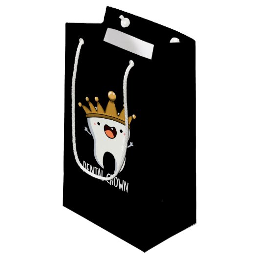 Dental Crown Funny Tooth Pun Dark BG Klein Cadeauzakje (Voorkant Gekanteld)