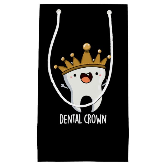 Dental Crown Funny Tooth Pun Dark BG Klein Cadeauzakje (Voorkant)
