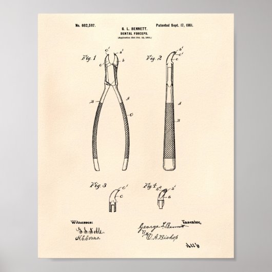 Dental Forceps 1901 Patent Art Old Peper Poster (Voorkant)