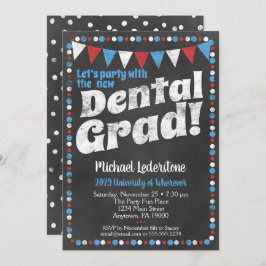 Dental Graduation Party Invitation Red Blue Kaart