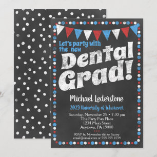 Dental Graduation Party Invitation Red Blue Kaart