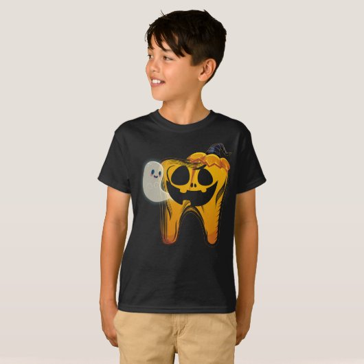 Dental Halloween Pumpkin Tooth Ghost T-shirt (Voorkant volledig)