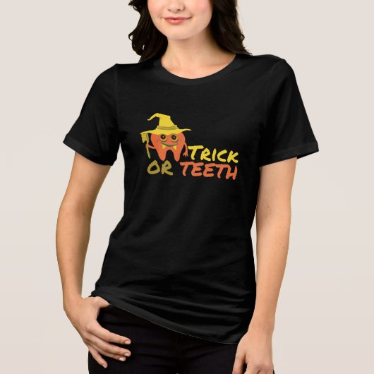 Dental Halloween Trick of Teeth Funny Dentist Tri-Blend Shirt (Voorkant)