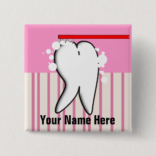 Dental Hygienist Big Tooth Name Badge Vierkante Button 5,1 Cm