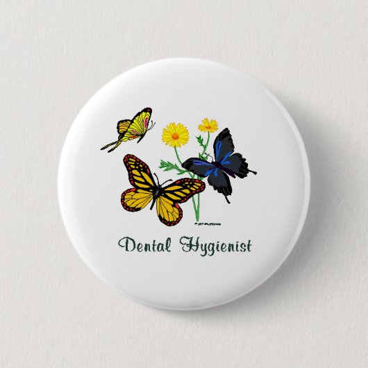 Dental Hygienist Butterflies Ronde Button 5,7 Cm (Voorkant)