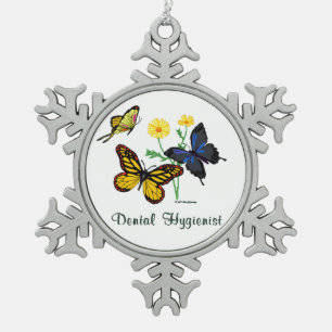 Dental Hygienist Butterflies Tin Sneeuwvlok Ornament