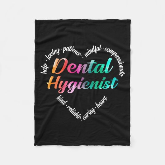 Dental Hygienist Heart Word Cloud Waterverf Fleece Deken (Voorkant)