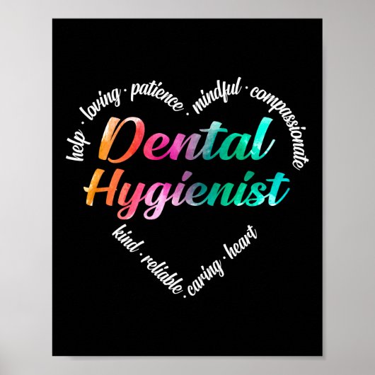 Dental Hygienist Heart Word Cloud Waterverf Poster (Voorkant)