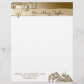 Dental Letterhead Molar Stationery Gold Leaves Persoonlijk Briefhoofd (Voorkant)