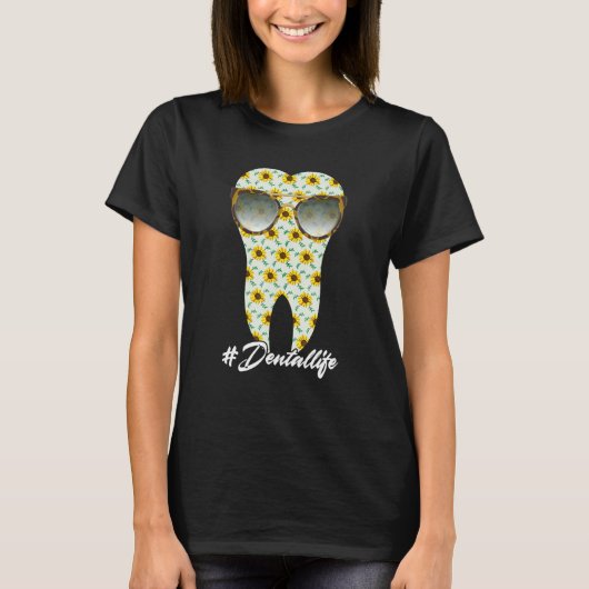 Dental Life Tooth Sunflower Leopard Dentist Dental T-shirt (Voorkant)