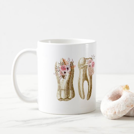 Dental Molar Teeth Illustration with Flowers Koffiemok (Met donut)