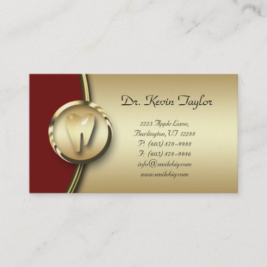 Dental Molar Visitekaartje Gold Metal Red (Voorkant)
