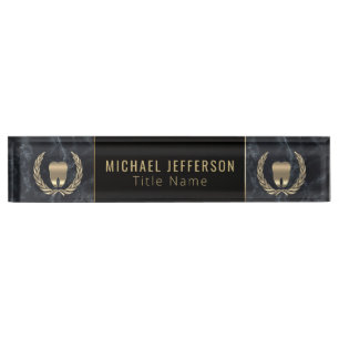 Dental Office - Black Marble, Black & Gold Naambordje