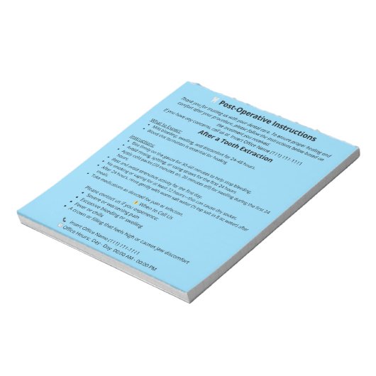 Dental Post Op Instructions Notepad (Extraction) Notitieblok (Linkerzijde)