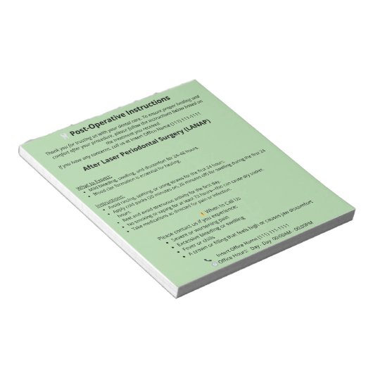 Dental Post Op Instructions Notepad (LANAP) Notitieblok (Schuin)