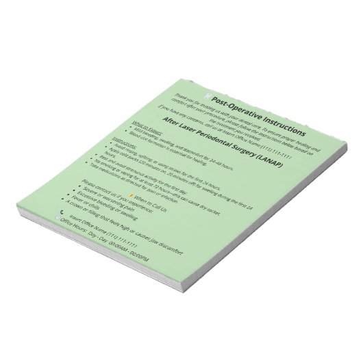 Dental Post Op Instructions Notepad (LANAP) Notitieblok (Linkerzijde)
