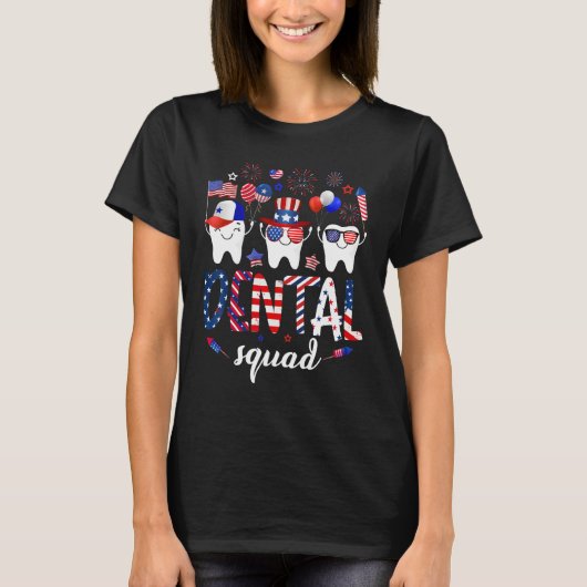 Dental Squad Cute Teeth USA Flag Fireworks 4th Of  T-shirt (Voorkant)
