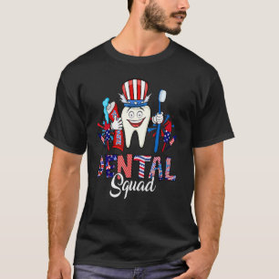 Dental Squad Cute Teeth Usa Vlag Vuurwerk 4e van T-shirt
