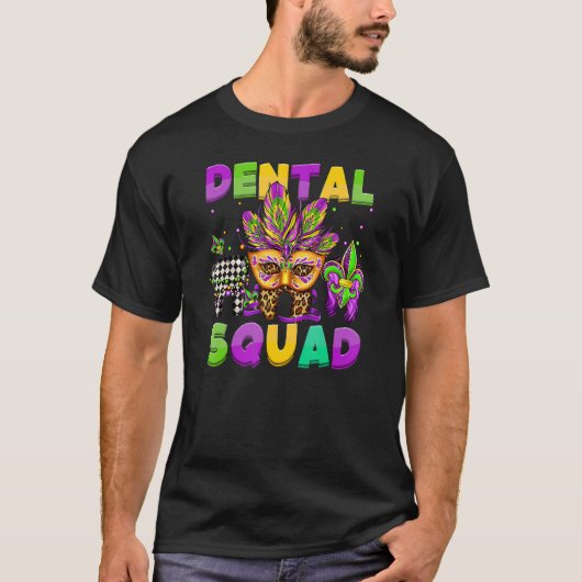 Dental Squad Mardi Gras Teeth Dental Assistant Fle T-shirt (Voorkant)