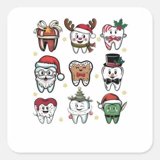 Dental Squad Tandarts Kerstvakantie Kerstmis Vierkante Sticker (Voorkant)