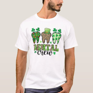 Dental Squad Three Teeth Leopard Shamrock St Patri T-shirt