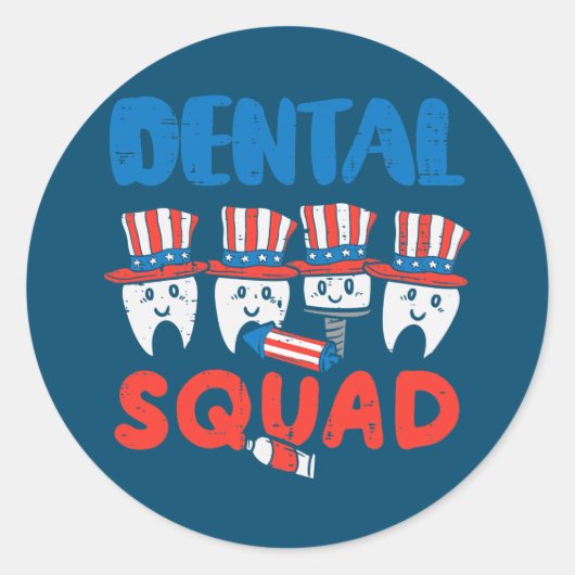 Dental Squad US Flag Teeth Cute 4th of Juy Ronde Sticker (Voorkant)