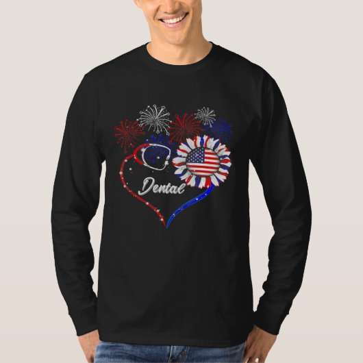 Dental Stethoscope Fireworks Sunflower America Fla T-shirt (Voorkant)