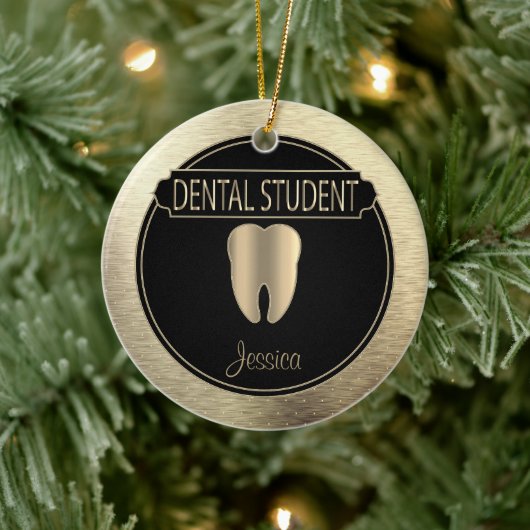 Dental 🦷 Student - zwart en goud Keramisch Ornament (Boom)