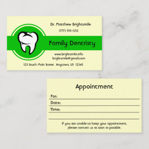 Dental White Tooth Bold Green Center Stripe Afsprakenkaartje