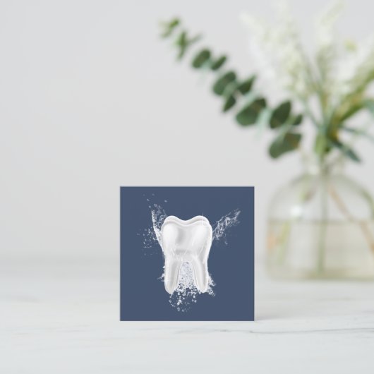 Dentale 3D Tooth Professional Navy Blue Dentist Vierkante Visitekaartje (Staand voorkant)