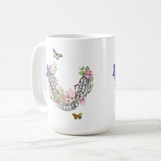 Dentale anatomie Floral Mok Gift for Dentist (Voorkant links)