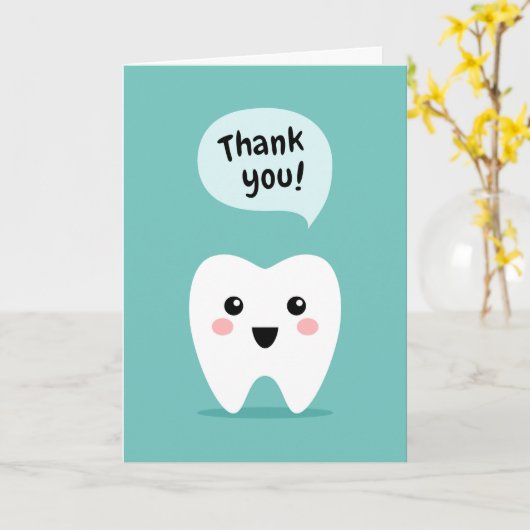 Dentale dank je kaart met schattige tand (Gele Bloem)