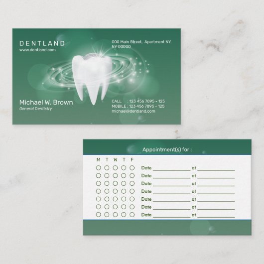 Dentale groene Dentist 3D-teeth Benoeming Visitekaartje (Voorkant / Achterkant)