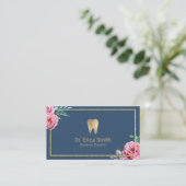Dentale zorg Elegant Navy & Gold Floral Dentist Visitekaartje (Staand voorkant)