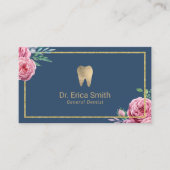 Dentale zorg Elegant Navy & Gold Floral Dentist Visitekaartje (Voorkant)