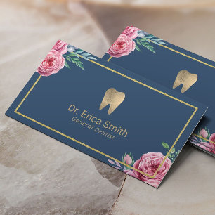 Dentale zorg Elegant Navy & Gold Floral Dentist Visitekaartje